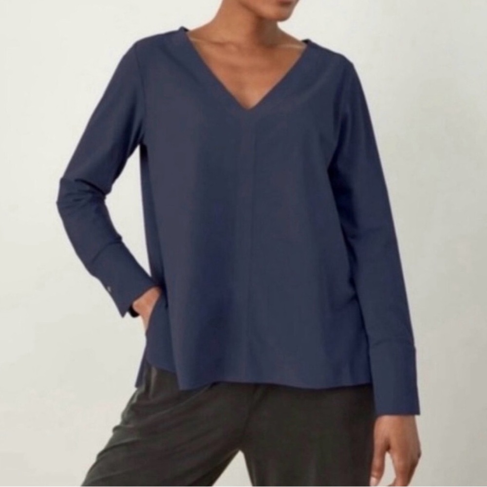 ADAY Something Tailored Blouse V-Neck Navy Blue Small